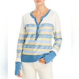We the Free knit and waffle fair isle Stripe Henley Sweater/top. Size S
